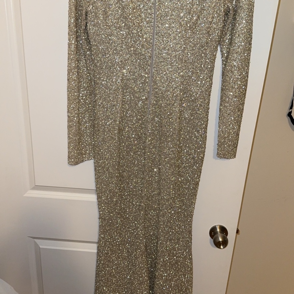 Long all fully beaded gown.